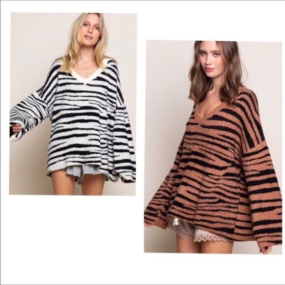 zebra Print V- Neck Sweater with Back Ties - Picture 7 of 9